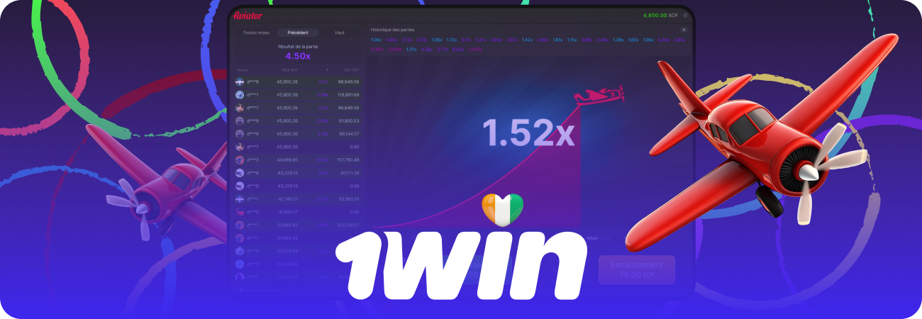 Les joueurs de Côte d'Ivoire peuvent jouer au jeu de crash 1win Aviator sur le site web et dans l'application du casino